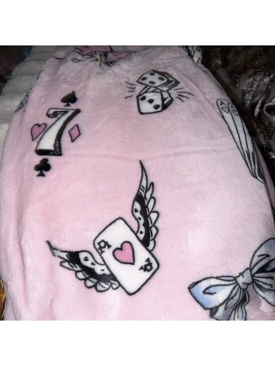 New Ed Hardy Pink Throw Blanket 50x70 Dice 7 Heart Wings Y2K Cute