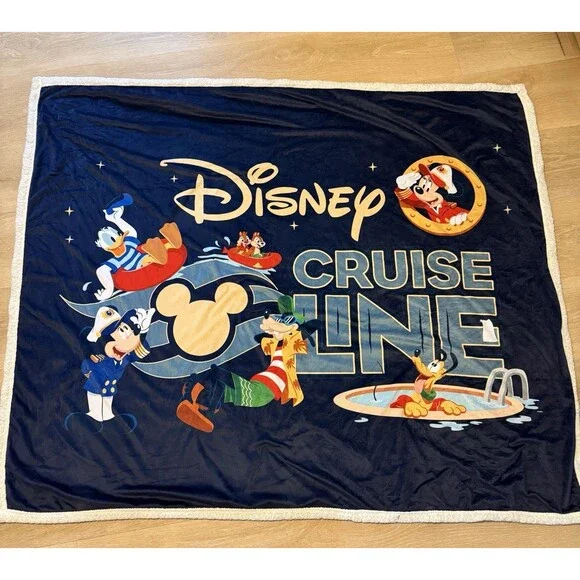 Disney Cruise Line Sherpa Throw Blanket Mickey Donald Goofy Pluto Chip 50x60