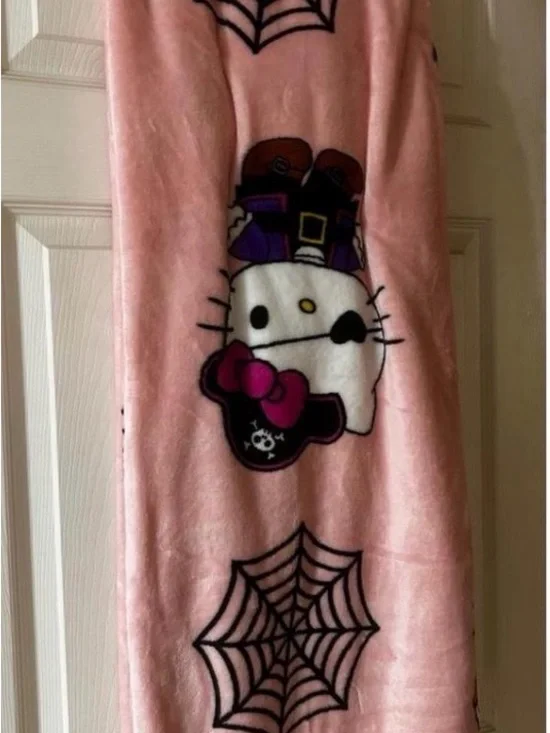 Hello Kitty Pink Pirate with Black Spiderweb Halloween blanket