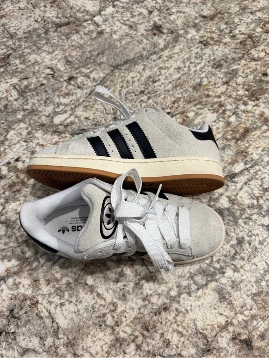 adidas Women’s White Suede Sneakers with Black Stripes
