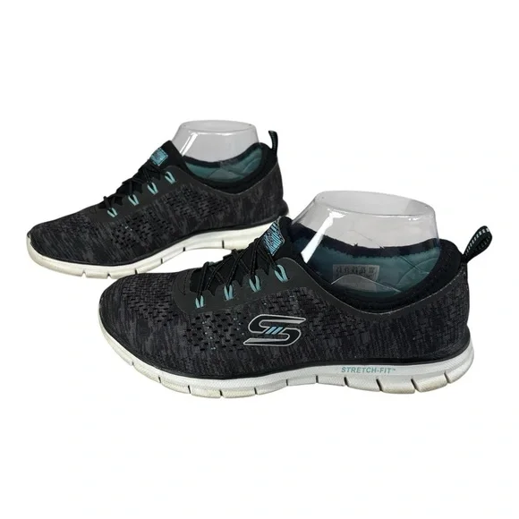 Skechers Women Size 6.5 Sneakers Black Aqua Air-Cooled Memory Foam SN22722 Shoes