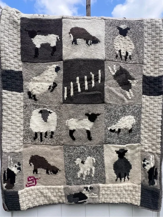 Handmade Sheep & Border Collie Wool Blanket/ Afghan Fleece Lined Peruvian Wool