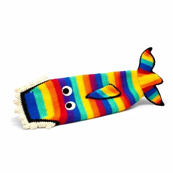 Handmade Hand Knit Rainbow Smiling Shark or Whale Tail Blanket Cocoon 70x20‎