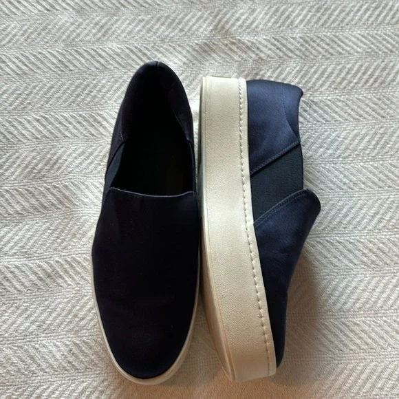 Vince Woman’s Navy Blue Satin‎ Platform Slip On Sneakers