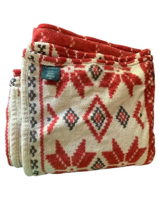 Ralph Lauren Snowflake Throw Blanket Aztec Red Black Soft & Cozy 58”W X 66”L