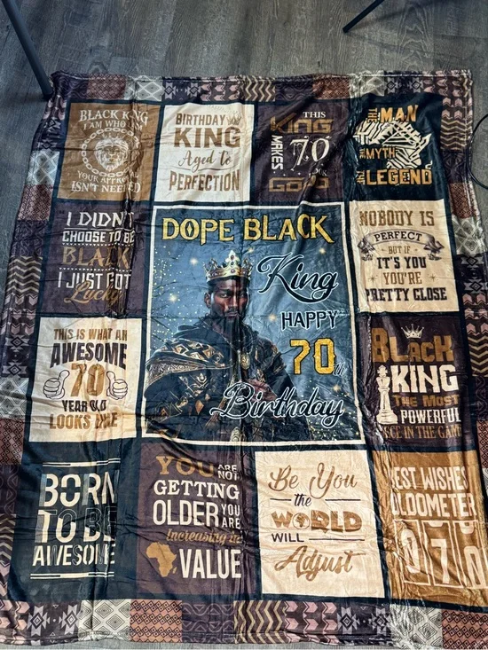New 50x60 Dope Black King Happy 70th Birthday Throw‎ Blanket - Graphic Panel