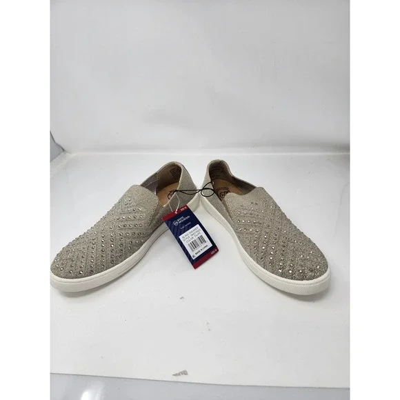 White Mountain Womens Rhinestone Sneaker Tan Metallic Knit Casual Size 10