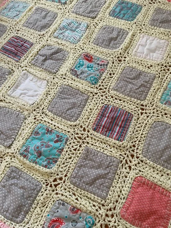 VTG Handmade Crotchet & Scrappy Patchwork Patch Double Sided Blanket, Baby Girl