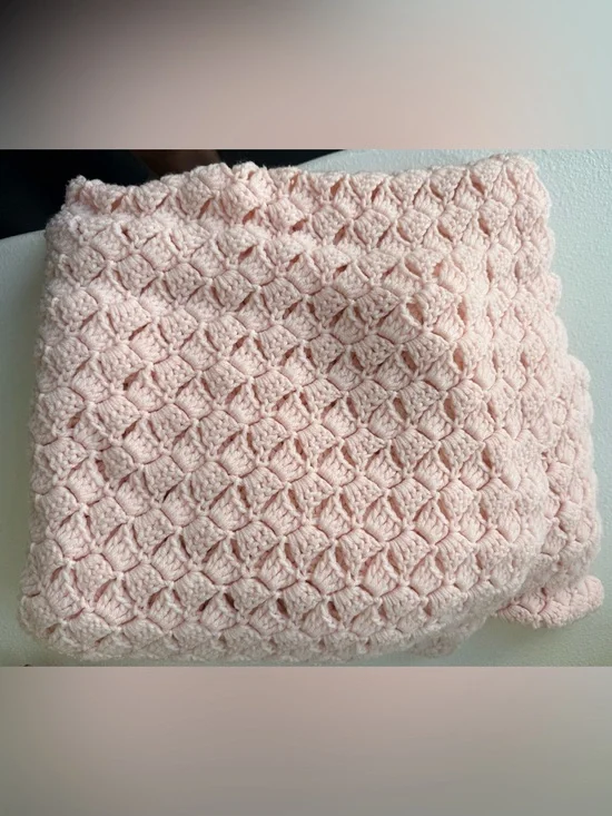 Hand Knit Handmade Soft Baby Pink Crochet Throw Blanket