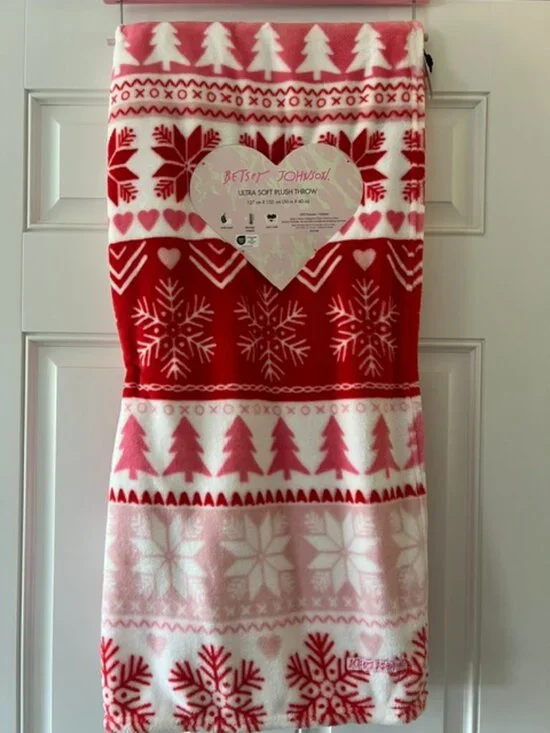 BETSY JOHNSON PINK AND RED CHRISTMAS BLANKET