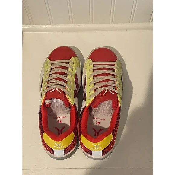 C.O.B.‎ Neon Flare Glitter Wings Red Yellow White Women's Sneakers Size 38