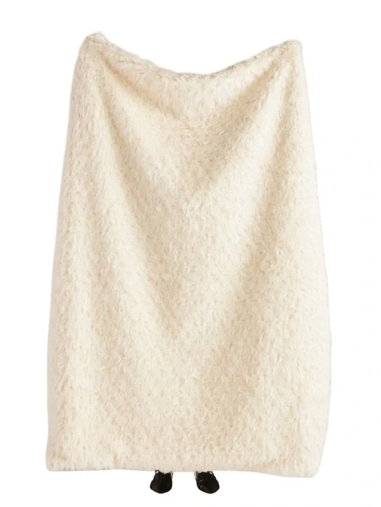 🐑⚪️ Anthropologie Ivory off-white faux shearling‎ throw Blakent ⚪️🐑