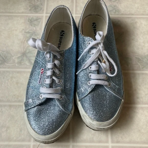 Superga Blue‎ Glitter sneakers SOOC590 white sole
