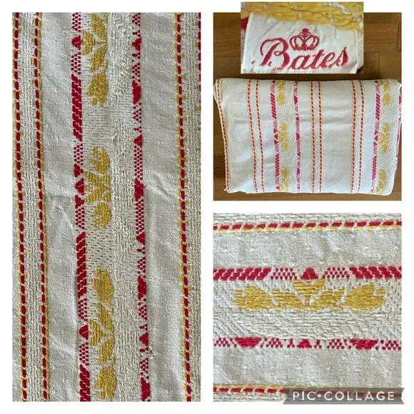 Vintage 50s-60s Bates Woven Cotton Floral Bedspread 90x76 Red Yellow White