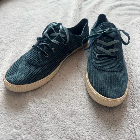 TOMS‎ Women’s 8 Teal Blue Corduroy Lace Up Sneakers Casual Low Top Shoes