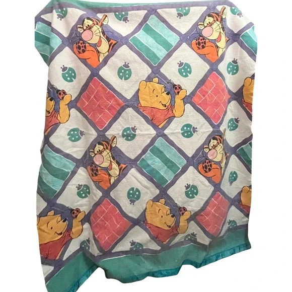 Disney Winnie the Pooh &‎ Tigger Blanket satin trim 90s vintage 72