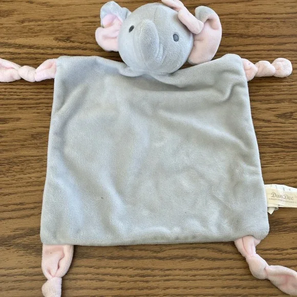 Dan Dee Elephant Gray Pink Rattle Baby Lovey Blanket‎ Knotted Corners 12