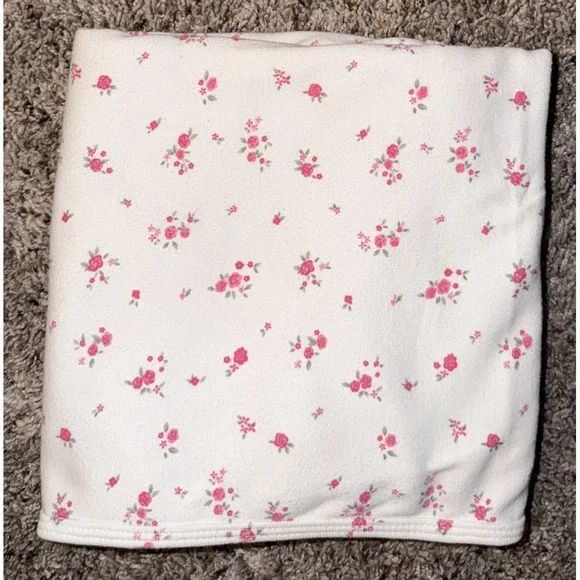 Carter's Pink Roses Floral Flowers White Jersey Knit Baby Crib Blanket‎ *READ*