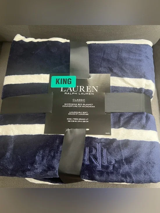 NEW Ralph Lauren Micromink KING Blanket Stripe