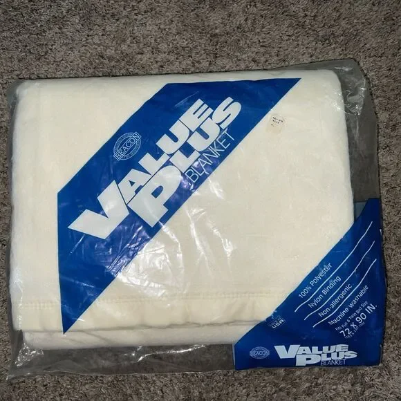 Vintage Beacon Value‎ Plus Utility Blanket, Blue Polyester w/ Nylon Binding NOS