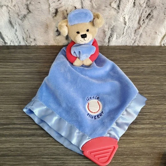 Prestige‎ Baby Little Slugger Lovey Blue Satin Teddy Bear Teething Blanket