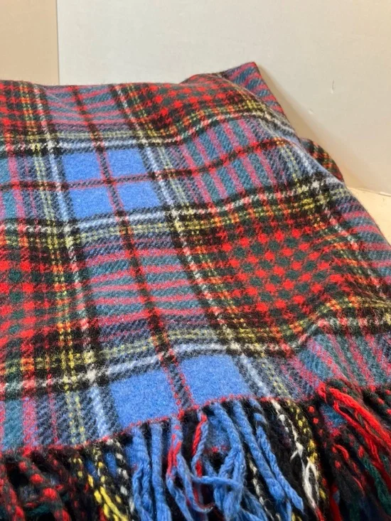 Plaid Fringe Throw Blanket in Red, Blue & Green