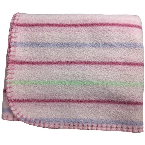 Baby Connection Pink Stripe Fleece Blanket Security Lovey Purple Green 30x40