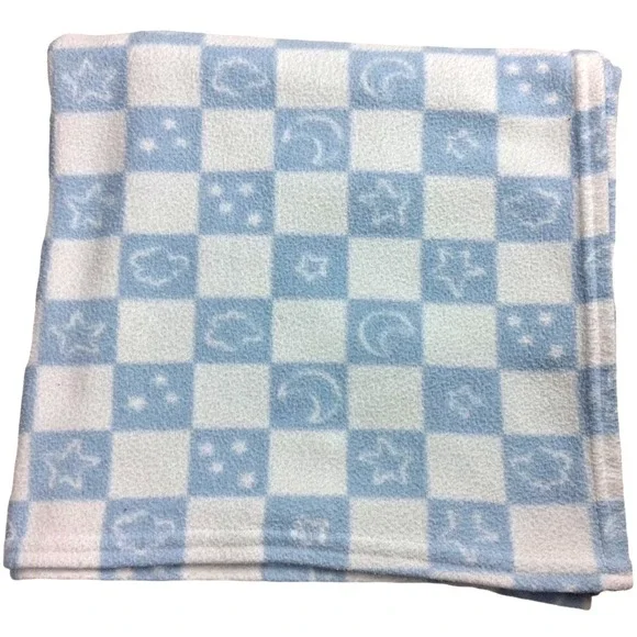 Bright Future Blue White Squares Baby Blanket Soft Fleece Star Moon Security