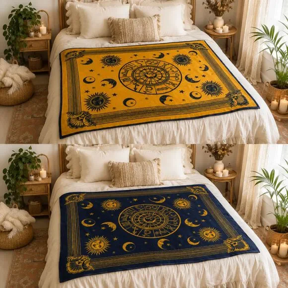 Vintage Whimsigoth Zodiac Sun Moon Stars Reversible BIEDERLACK Celestial Blanket