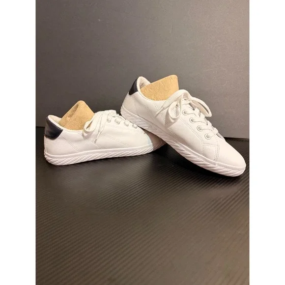 Tommy Bahama Womens White Leather Lace Up Sneakers Navy Heel S976 Size 9