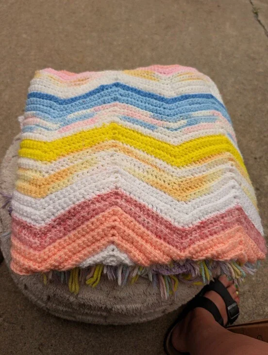 Handmade Chevron Crochet Baby Blanket - Pastel Yellow, Blue, Pink