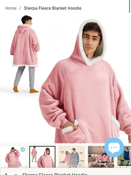 Sherpa Fleece Blanket Hoodie - Pink Cozy Oversized Pullover