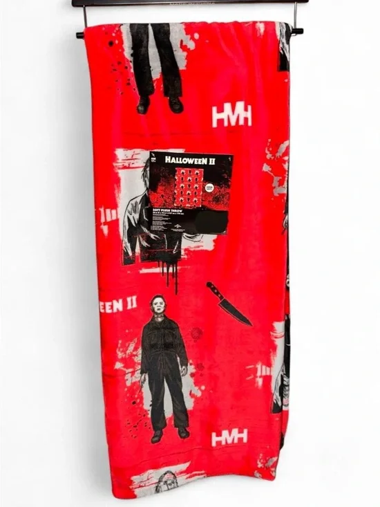 Halloween II Michael Myers Plush Throw Blanket, red/black