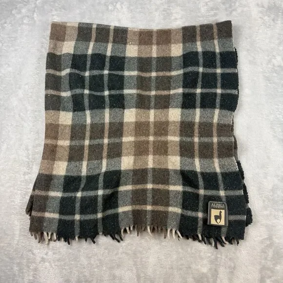 Condor Alpaca Superfine Plaid Alpaca Wool Fringe Throw Green Brown 48x42