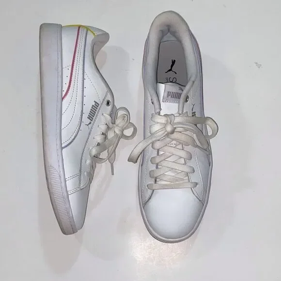 Puma Vicky V2 White Sneakers with Colorful Trim Women’s Size 8.5