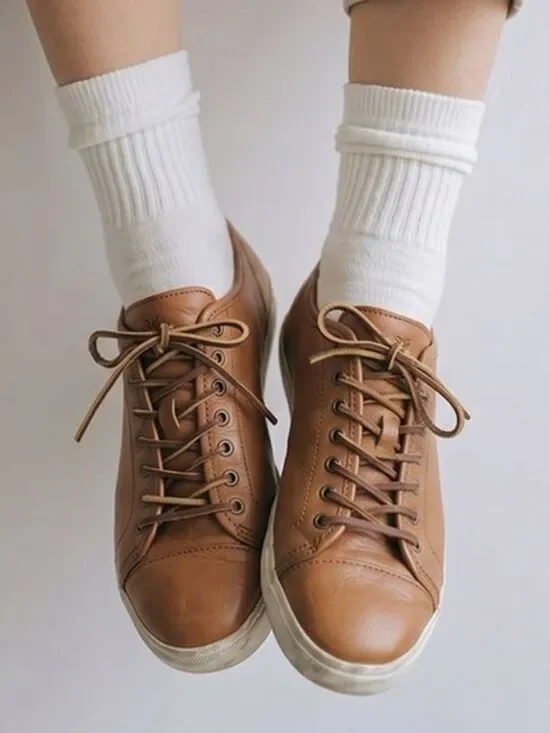 FRYE | Mindy Low Top Lace Up Sneakers Tan Leather Shoes Women’s Size 7.5