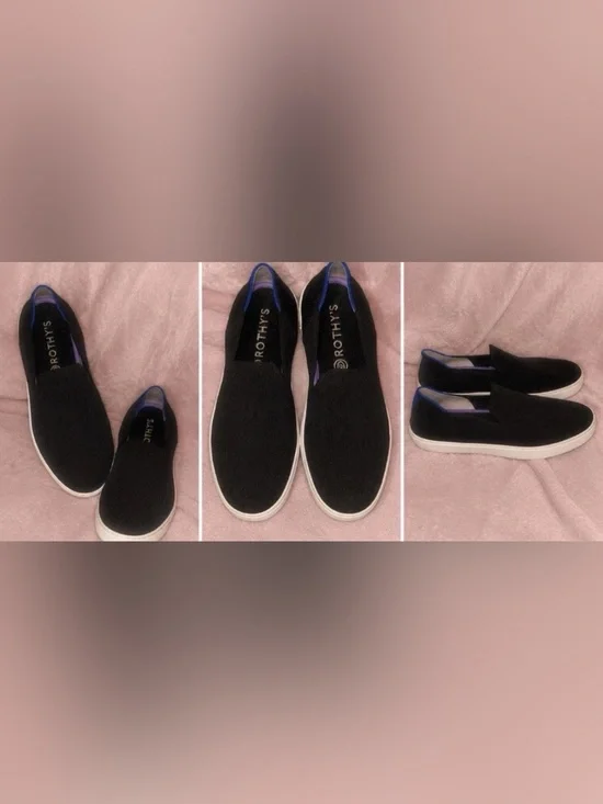 Rothy’s the knit slip on sneaker. Women’s 8M Black/White rubber sole.