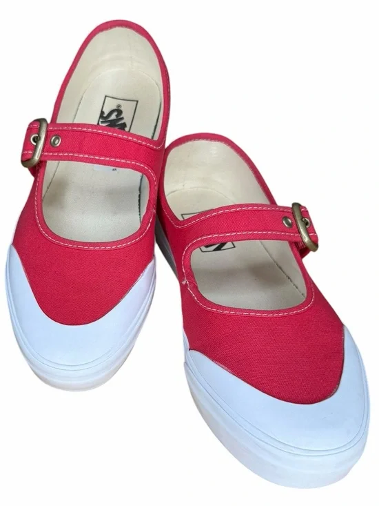 Vans Mary Jane Canvas Shoes Red White Buckle Sneakers Women’s Size 9