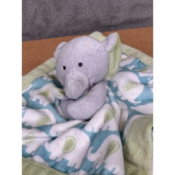 Carter's  Elephant Lovey Security Blanket Plush Blue Green Gray Baby Toy 13