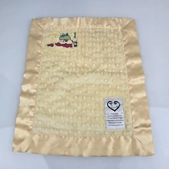 My Blankee Pollywogs Inc Yellow Minky Dot Satin Trim Security Blanket Lovey USA