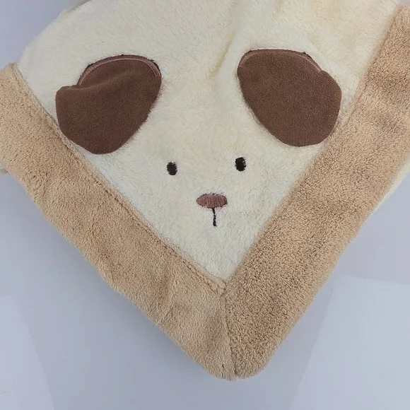 Carter's Baby Blanket Cream Tan Brown Dog Puppy Teddy Bear Face 3D Ears New
