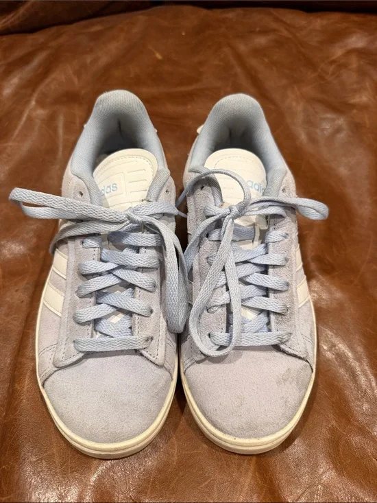 adidas Light Blue Suede Sneakers with White Stripes