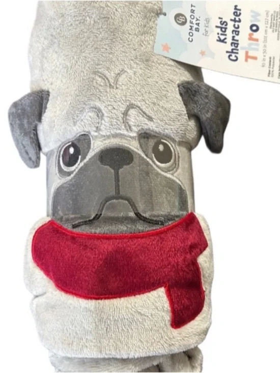 Children’s Blanket 40x50 Dog Pup Buddy Kids Character Throw Embroidered Bulldog