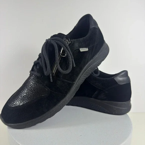 Waldlaufer Women's Black Suede Zipper Lace Up Walking‎ Sneakers Shoes Size 6.5