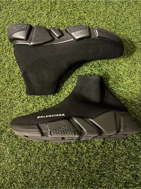 Authentic Balenciaga Black Knit Sock Sneakers with White Logo