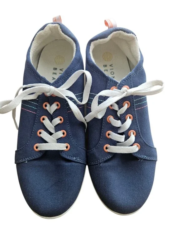 Vionic Beach‎ Womens Stinson Sneakers Shoes Size 9 Blue Canvas Lace Up Comfort