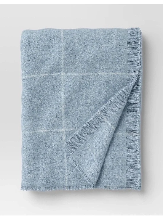 Threshold Windowpane Boucle Throw Blanket- Blue/Cream