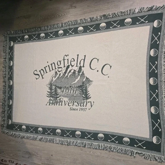 New vtg Springfield C.C. woven Souvenir Cotton Throw Blanket Tapestry Rug Barn