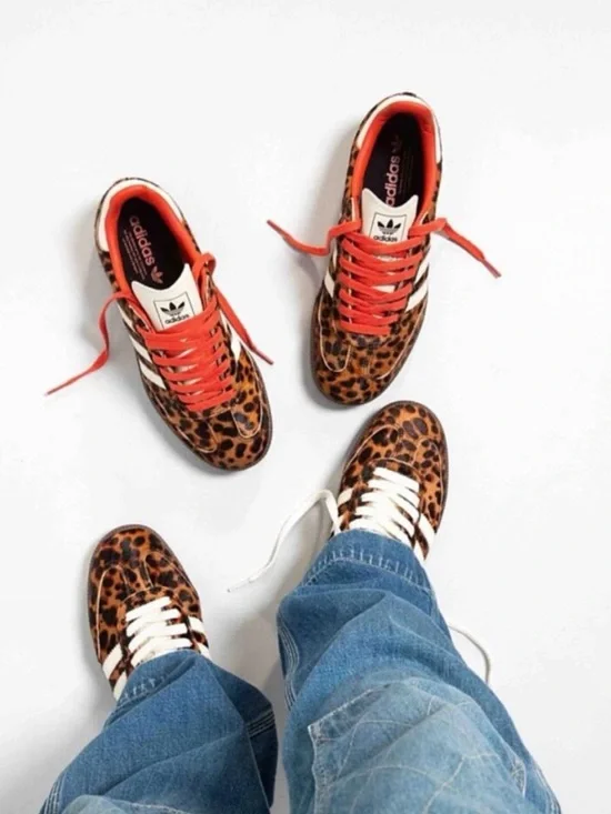 adidas Originals Leopard Print Sneakers with White Stripes and Red Laces