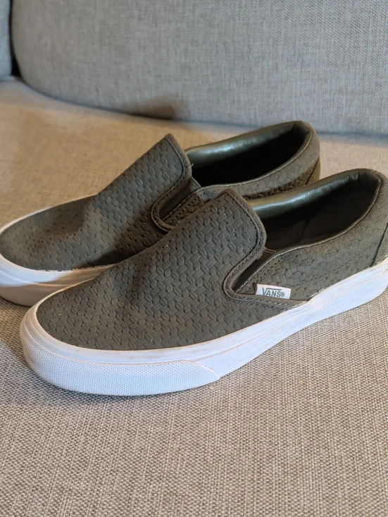 Vans Slip-On Woven Olive Green & White Casual Sneakers